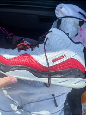 AND1 Kids White and Red High-Top Basketball Sneakers